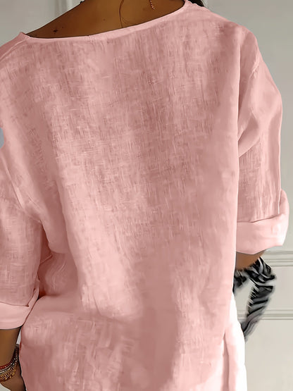 Camicia da donna con abbottonatura e maniche 3/4 – Camicia casual per tempo libero, quotidiano e ufficio