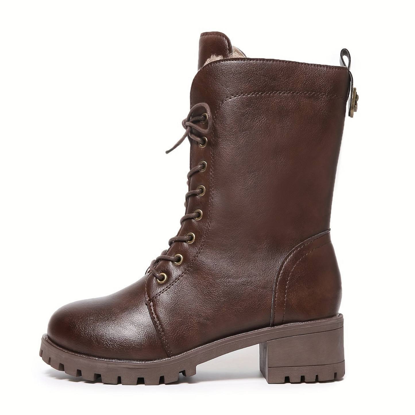 Braune Schnürstiefel mit Futter und Reißverschluss