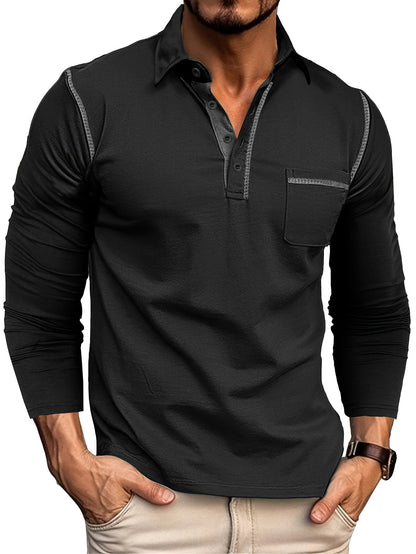 Langærmet poloshirt til herrer med knaplukning og brystlomme