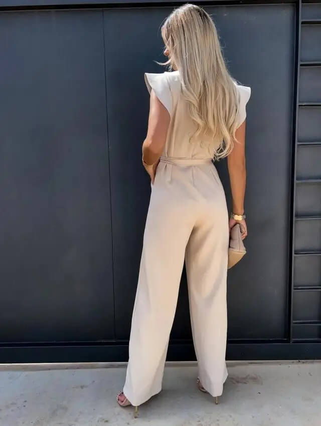 Dam jumpsuit Elegant business casual med volangärmar och knytbälte – Perfekt för kontor & speciella tillfällen