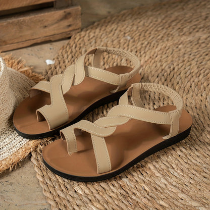 Sandalias de verano para mujer con tiras onduladas y decoración de estrellas – Sandalias planas para vacaciones, ocio y playa