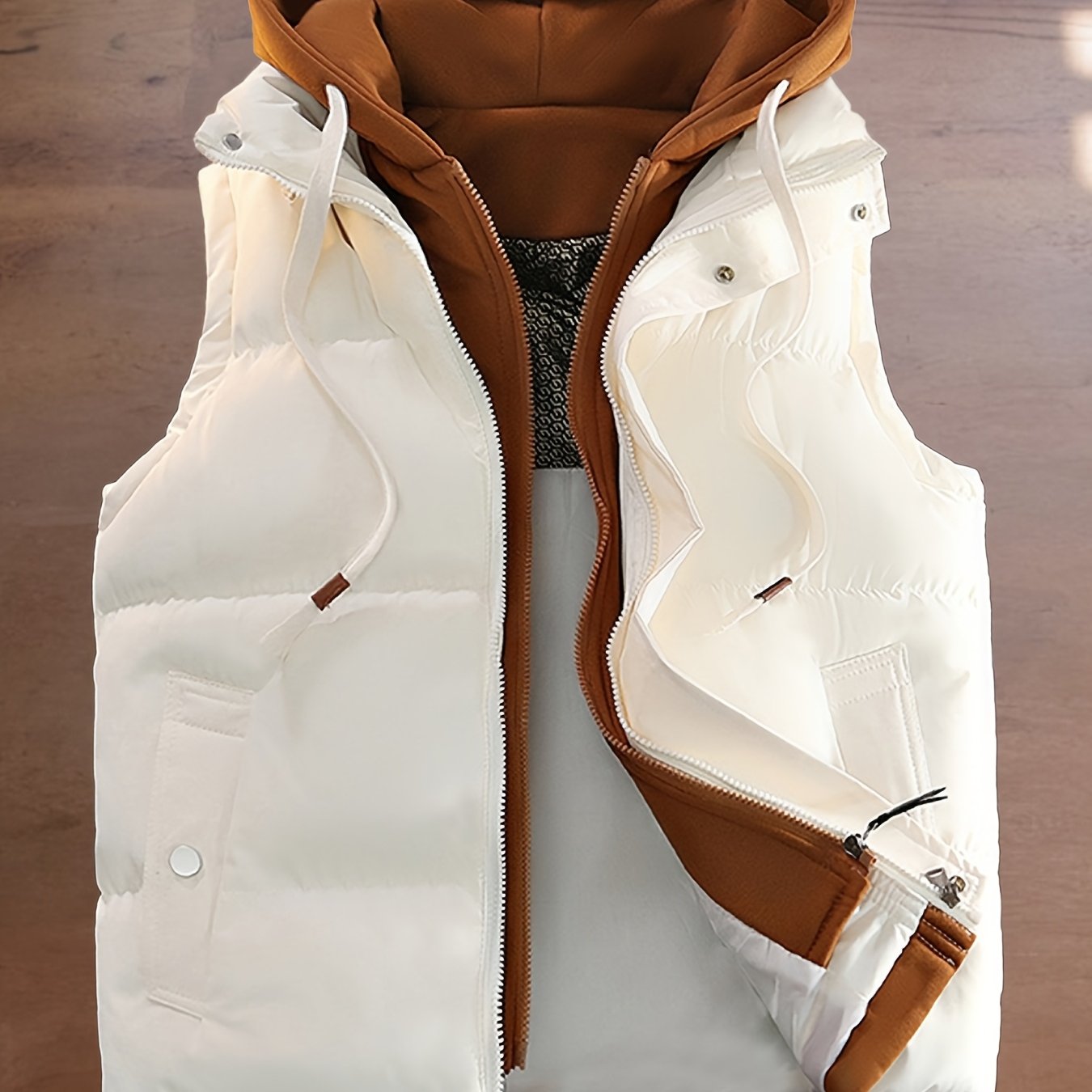 Unisex Steppweste mit Kapuze Doppel-Reißverschluss Winter Freizeit