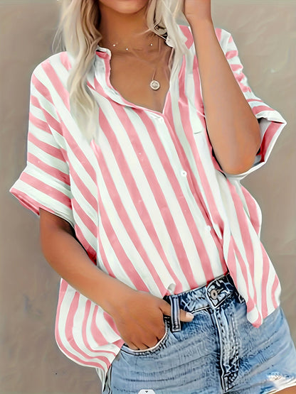 Dame afslappet stribet oversize bluse til sommer – elegant fritidsstil