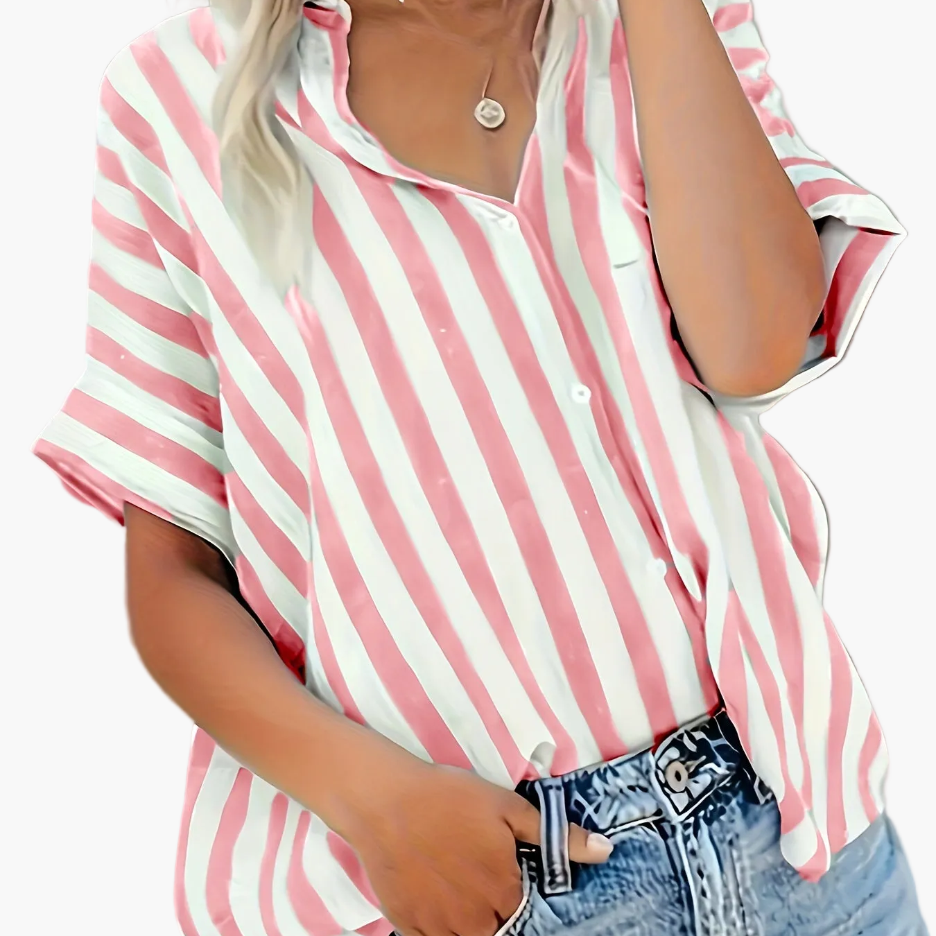 Dame afslappet stribet oversize bluse til sommer – elegant fritidsstil