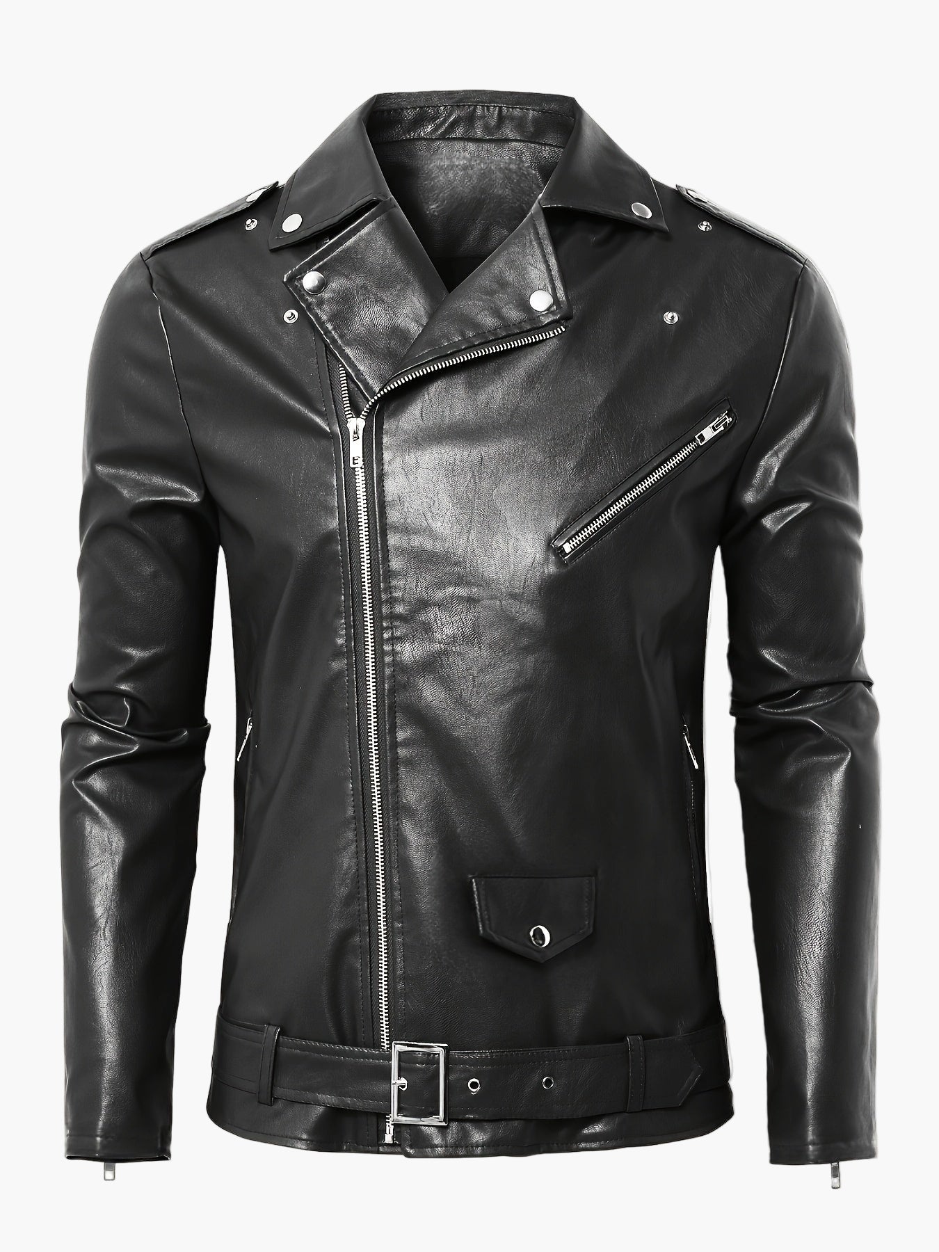 Giacca da motociclista da uomo in stile vintage – Giacca di mezza stagione alla moda con cerniera e cintura