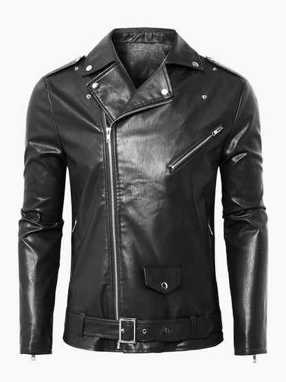 Giacca da motociclista da uomo in stile vintage – Giacca di mezza stagione alla moda con cerniera e cintura