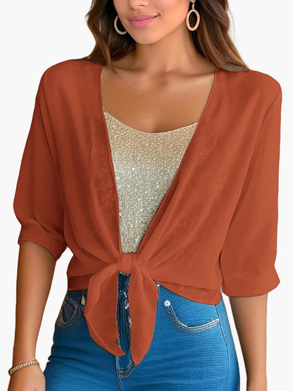 Damesblouse met strik en korte mouwen – Modieuze korte blouse voor lente & zomer