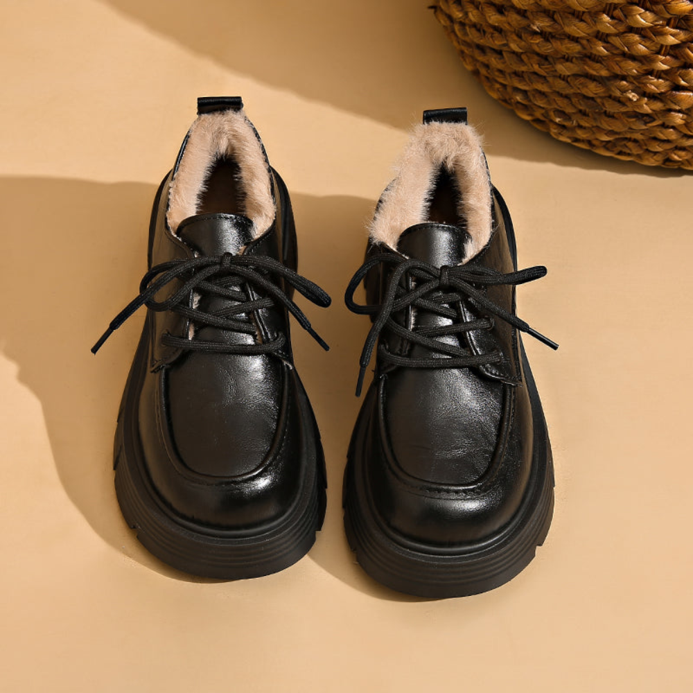 Damen Plateau Schnürschuhe mit Futter, klobiger Sohle und Schnürung