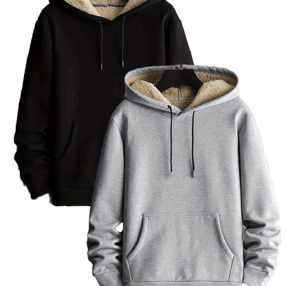 Pack de dos sudaderas con capucha forradas, en colores lisos y con bolsillo canguro – conjunto de sudaderas cálido
