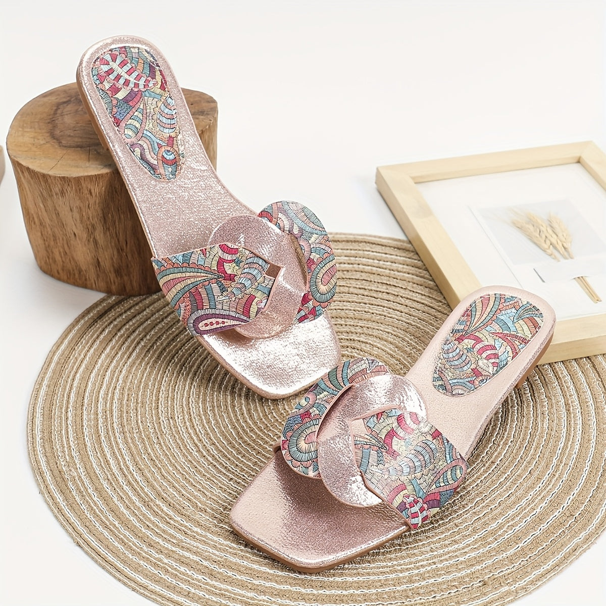 Sandali donna con motivo paisley e design moderno a punta quadrata – Stile elegante per l'estate e il tempo libero