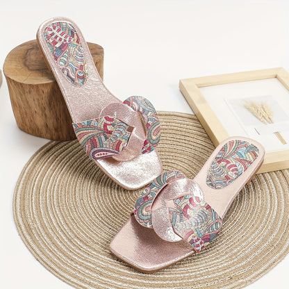 Sandali donna con motivo paisley e design moderno a punta quadrata – Stile elegante per l'estate e il tempo libero