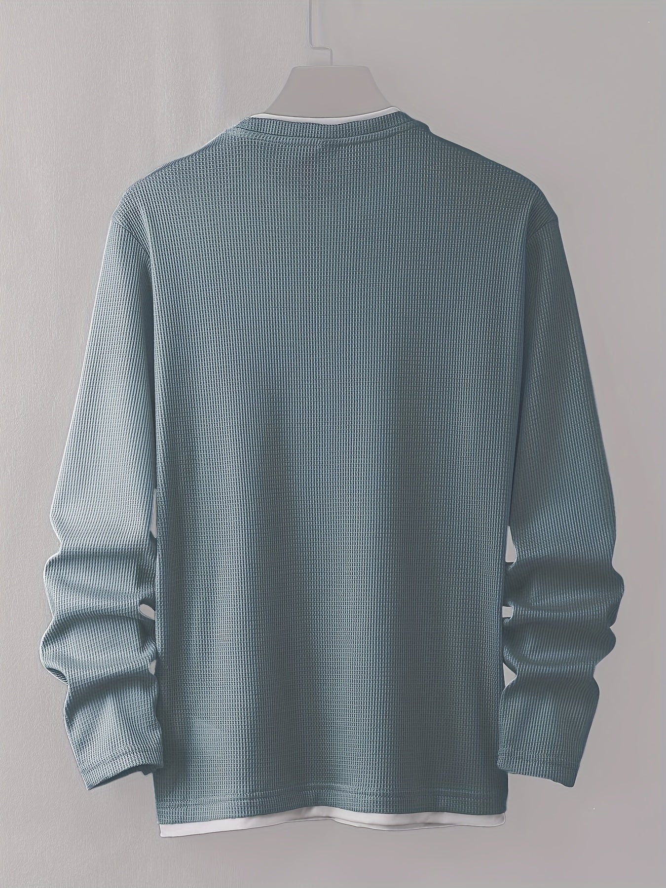 Langærmet herre-T-shirt med rund hals og strukturmønster i sort