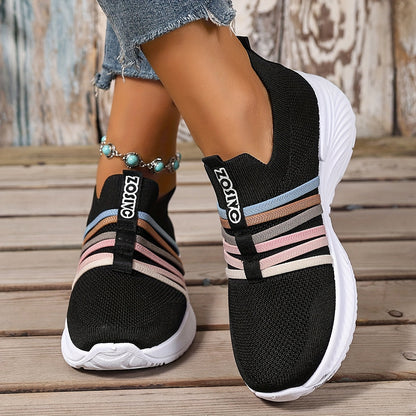 Sneaker Slip-On da donna con motivo a righe – Scarpe casual comode per tutti i giorni e viaggi