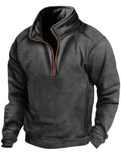 Fleece Pullover Herren Stehkragen Halb-Reißverschluss