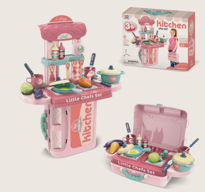 Set de juego de cocina 3 en 1 para niños – Cocina de juego de rol para pequeños chefs a partir de 3 años