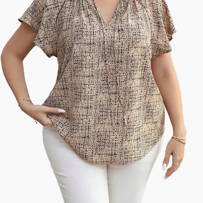 Blusa de verano para mujer con escote en V y estampado moderno – Casual y oficina