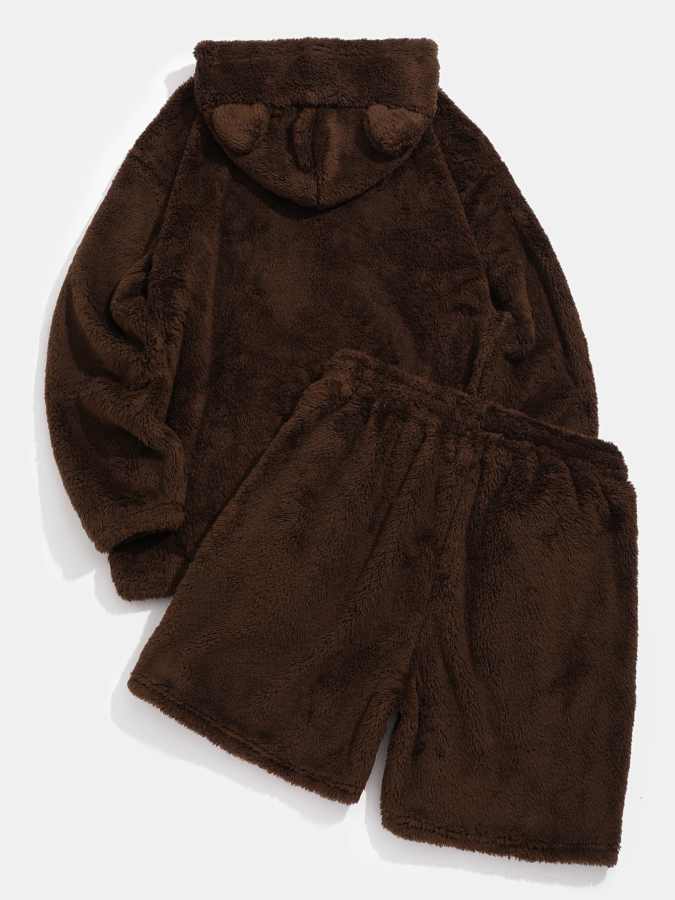 Plüsch Hoodie & Shorts Set mit Bärenohren, Braun