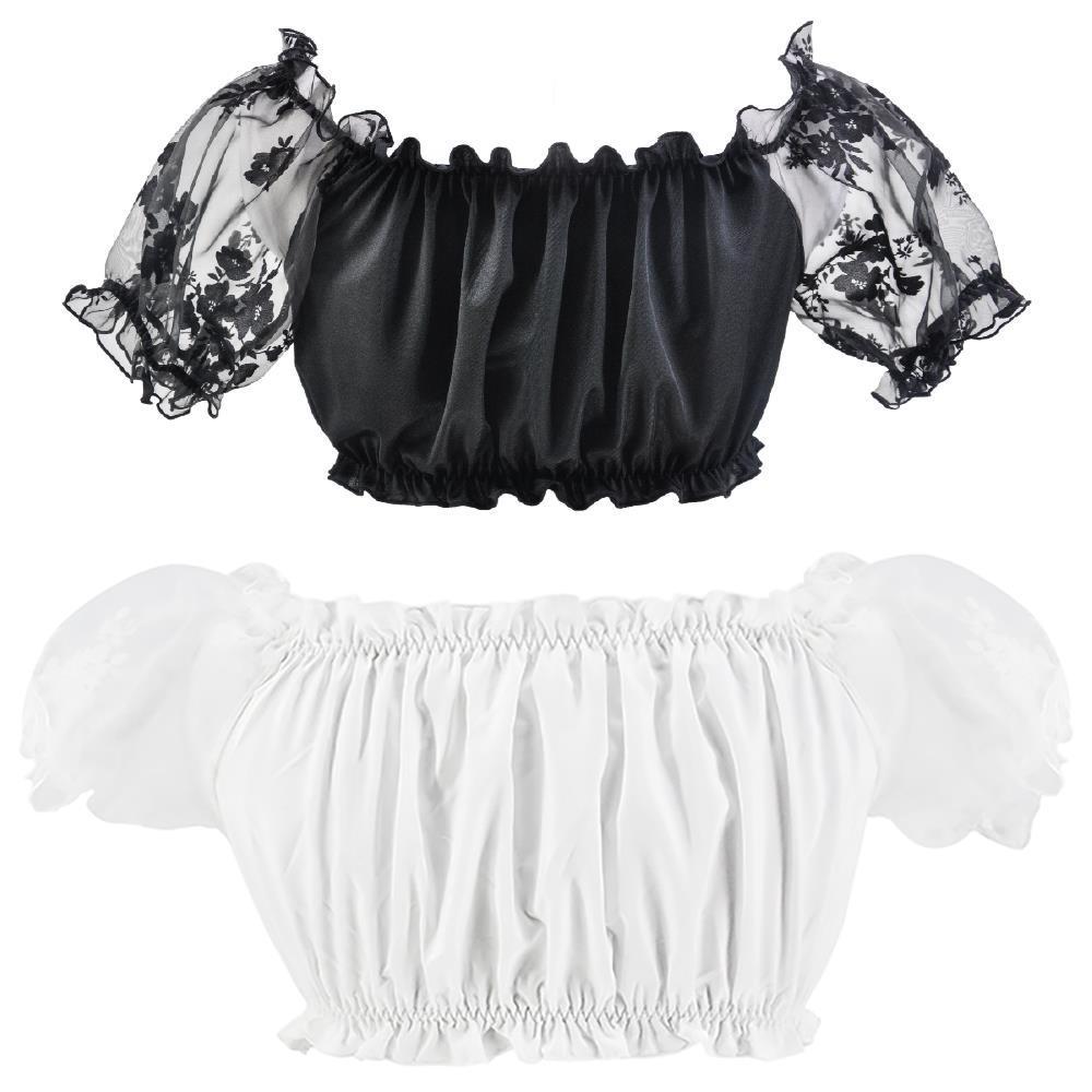Crop Top con Mangas Abullonadas y Encaje para Mujer – Elegante Top Off-Shoulder para Oktoberfest para Mujeres a la Moda