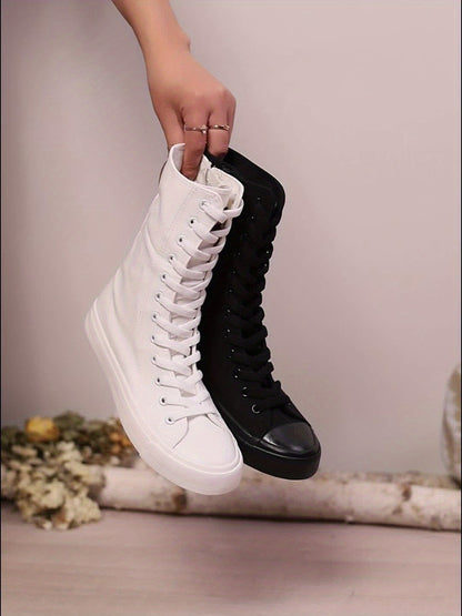 Damen Mid-Calf Schnür-Sneaker mit Reißverschluss Weiß