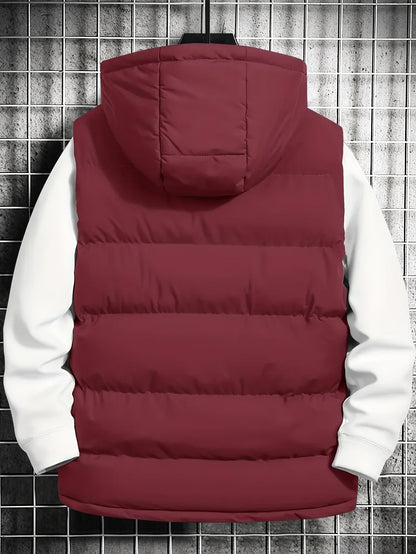 Herren Puffer-Weste mit Kapuze, gesteppt, schwarz