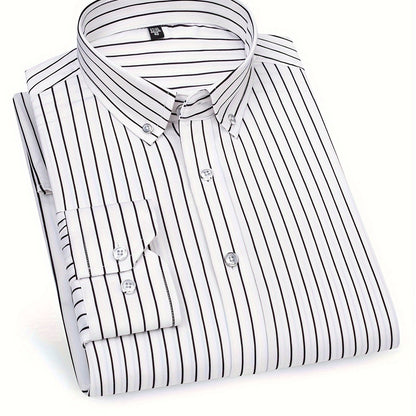 Chemise décontractée homme slim fit à rayures avec patte de boutonnage – Parfaite pour le quotidien et les sorties