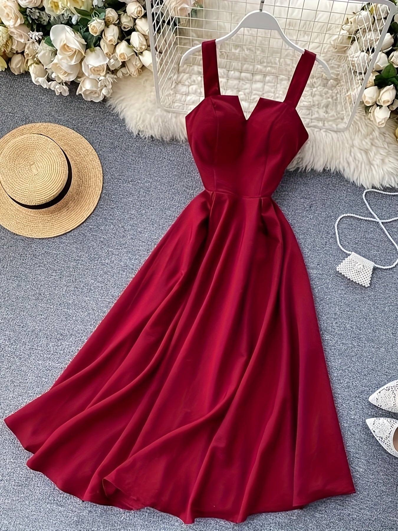Abito lungo da donna in stile camisole con fiocco – Abito elegante per feste in giardino e serate