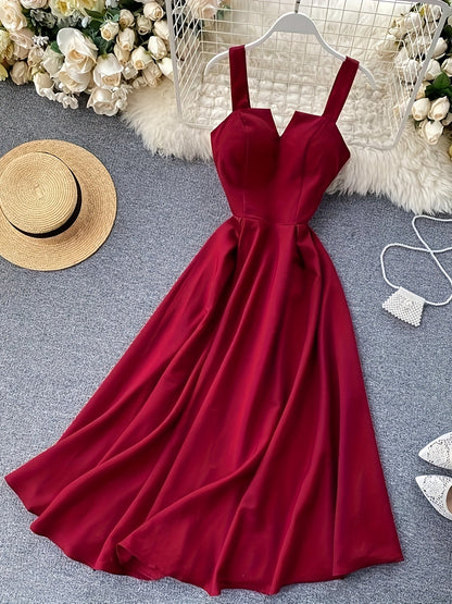 Abito lungo da donna in stile camisole con fiocco – Abito elegante per feste in giardino e serate