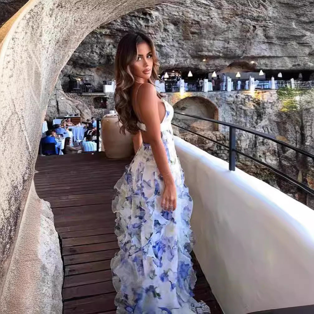 Damen Abendkleid mit 3D-Blumenmuster – Elegantes Maxikleid für besondere Anlässe und Sommerfeste