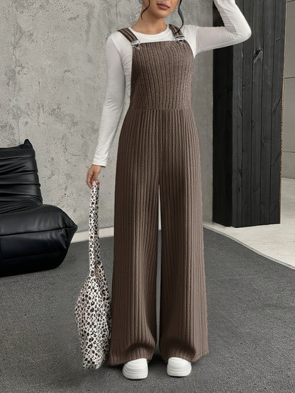 Mono para mujer de punto acanalado, pierna ancha, gris, peto enterizo