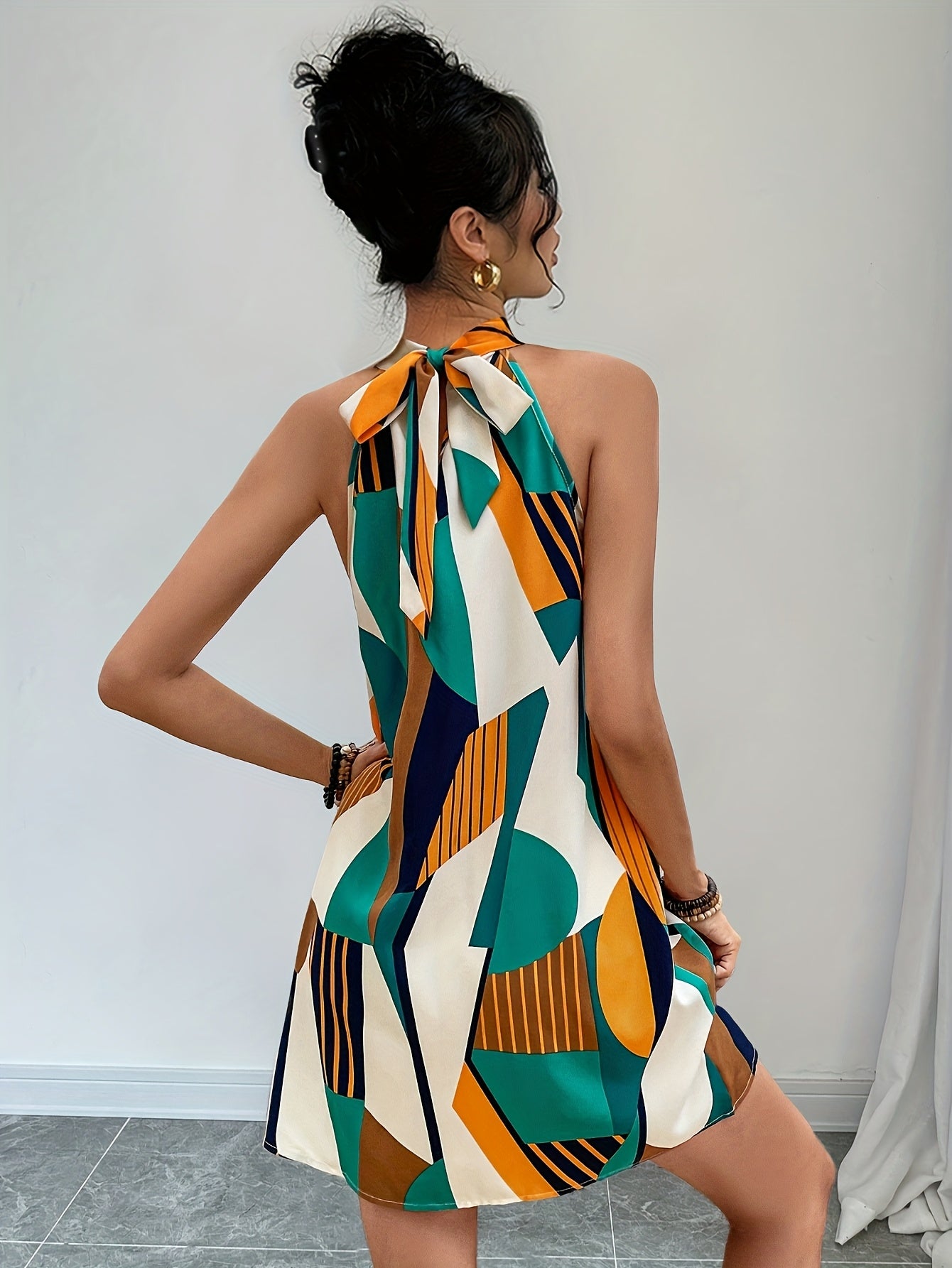 Damen Sommerkleid im eleganten A-Linien-Stil mit geometrischem Muster – Ideal für Freizeit und Urlaub