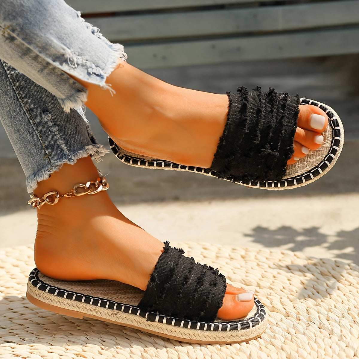 Espadrilles bohèmes pour femmes, pantoufles d'été pour loisirs et vacances