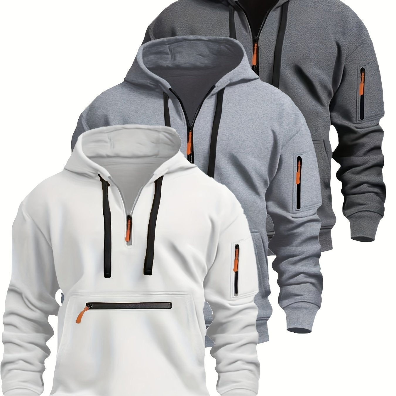Felpa unisex con cappuccio, mezza zip e tasche con cerniera