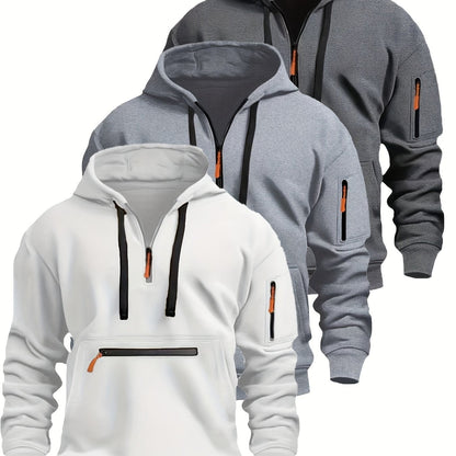 Felpa unisex con cappuccio, mezza zip e tasche con cerniera