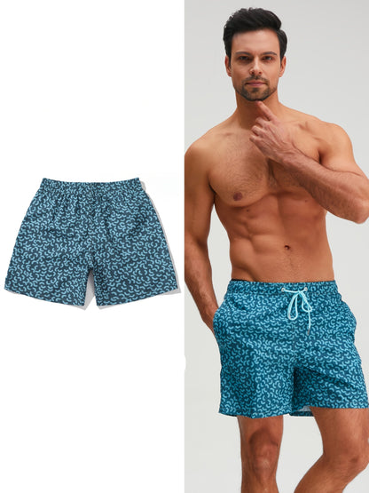 Herren Badeshorts mit modernem Muster, sportlicher Stil, ideal für Strand und Freizeit