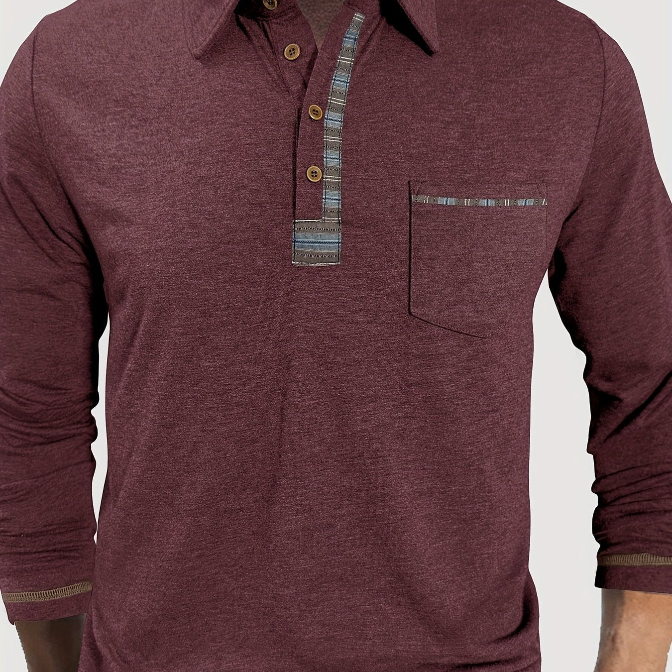 Herren Langarm Poloshirt mit Knopfleiste und Brusttasche