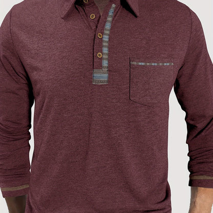 Herren Langarm Poloshirt mit Knopfleiste und Brusttasche