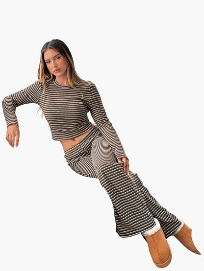 Damen Freizeit Zweiteiler Set mit Streifen – Bequemer Lounge- und Freizeitanzug