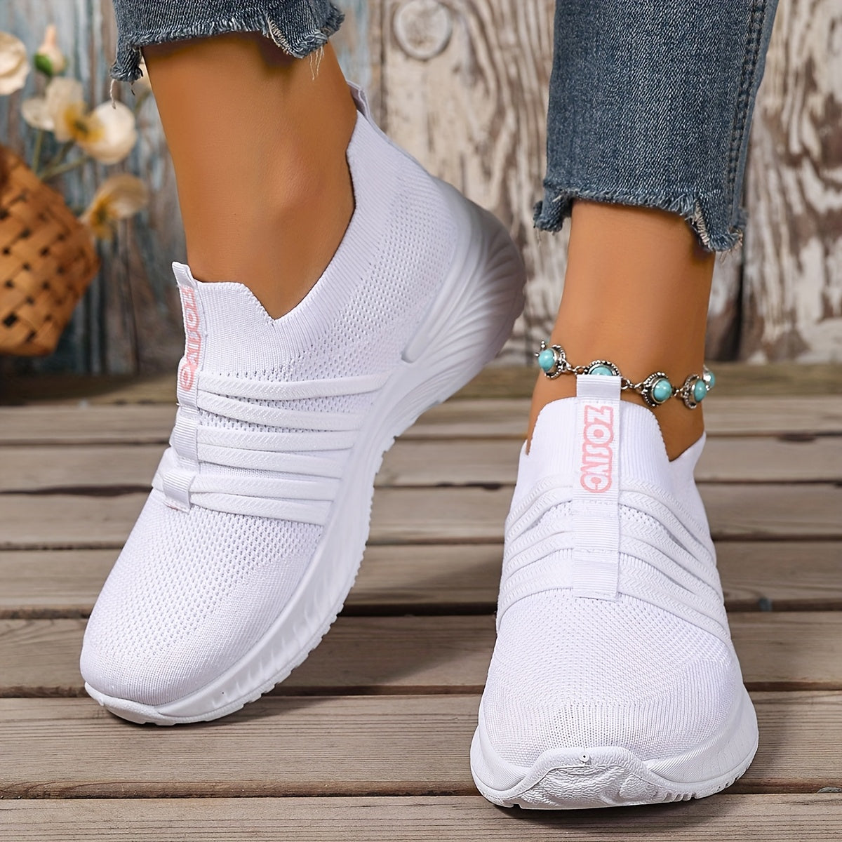 Sneaker Slip-On da donna con motivo a righe – Scarpe casual comode per tutti i giorni e viaggi