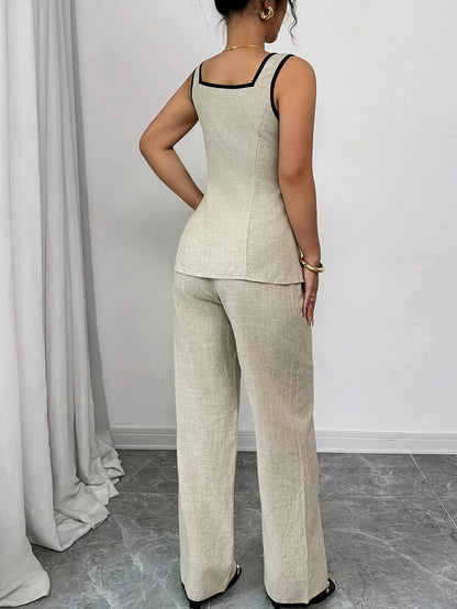 Damen Eleganter Zweiteiler Anzug mit Knopfleiste und weitem Bein – Perfekt für Büro & Alltag
