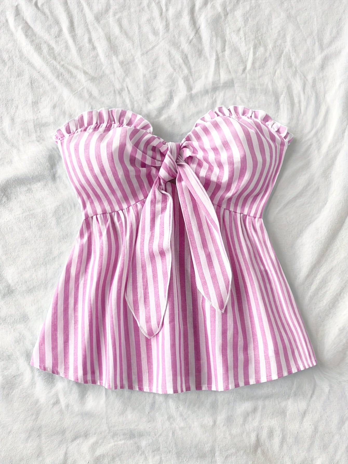 Damen Bandeau Top mit Schleifen-Detail und Streifen – Modisches Sommer Oberteil für Freizeit und Urlaub