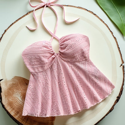Top Babydoll de tirantes para mujer en estilo vintage – Top veraniego juguetón con bordado para tiempo libre y vacaciones