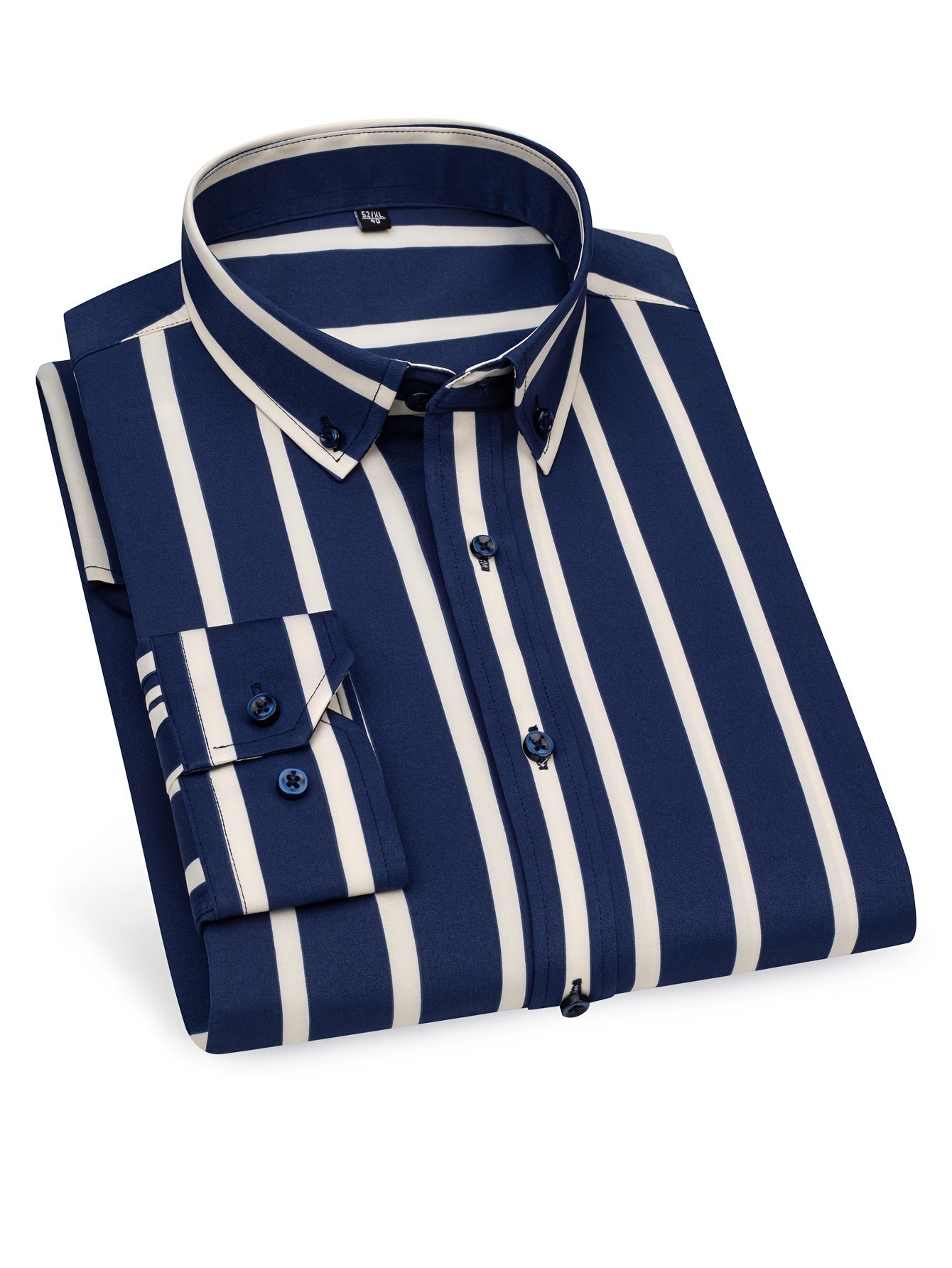 Chemise décontractée homme slim fit à rayures avec patte de boutonnage – Parfaite pour le quotidien et les sorties