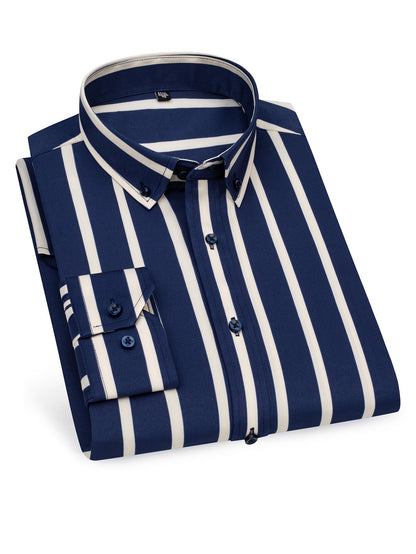 Chemise décontractée homme slim fit à rayures avec patte de boutonnage – Parfaite pour le quotidien et les sorties