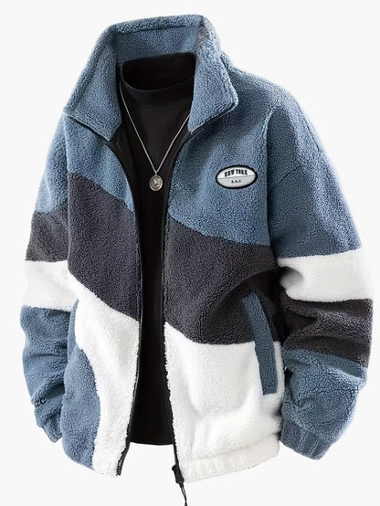 Herre preppy stil softshelljakke med farveblok-design og ståkrave – Fritidsjakke med lynlås