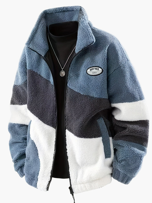 Heren preppy stijl softshelljas met kleurblokdesign en opstaande kraag – Vrijetijdsjas met rits