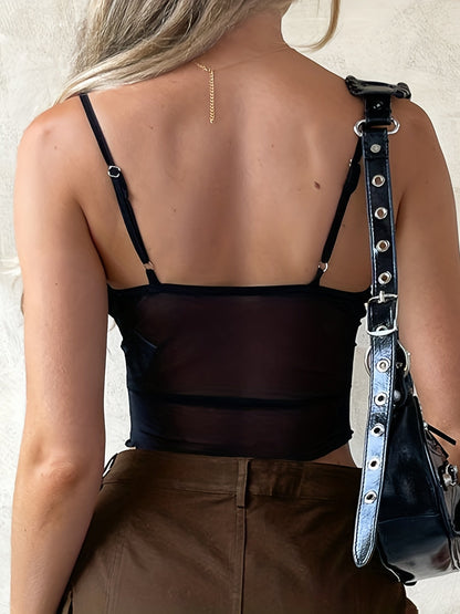 Top corto de mujer con tirantes finos y lazo frontal – Top de moda para fiestas y salidas