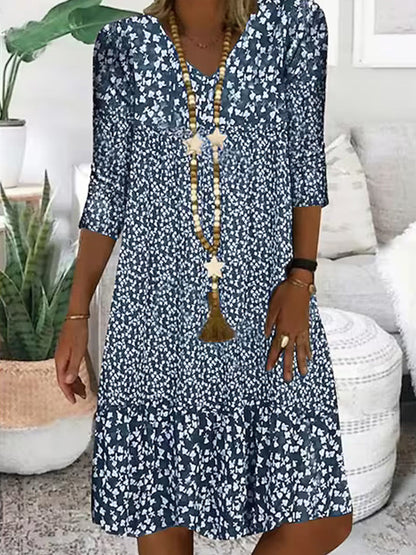 Abito estivo da donna stile principessa con motivo floreale, maniche 3/4, abito midi casual, comodo e alla moda
