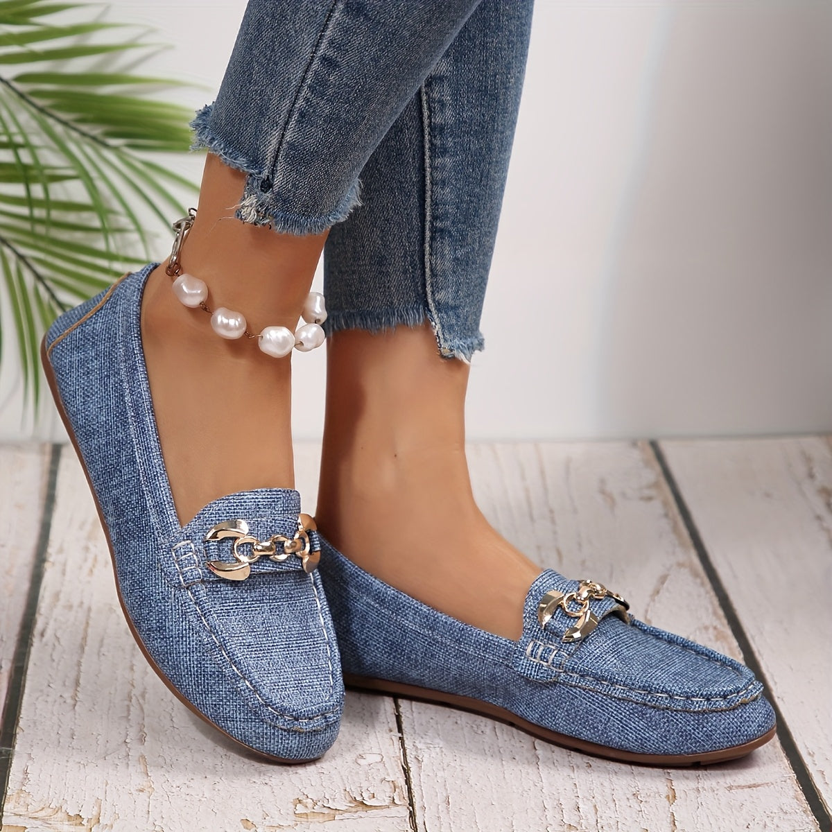 Damen Mokassins Slip-On Freizeitschuhe mit Kettendetail – Bequeme Alltagsloafers für Stil und Komfort