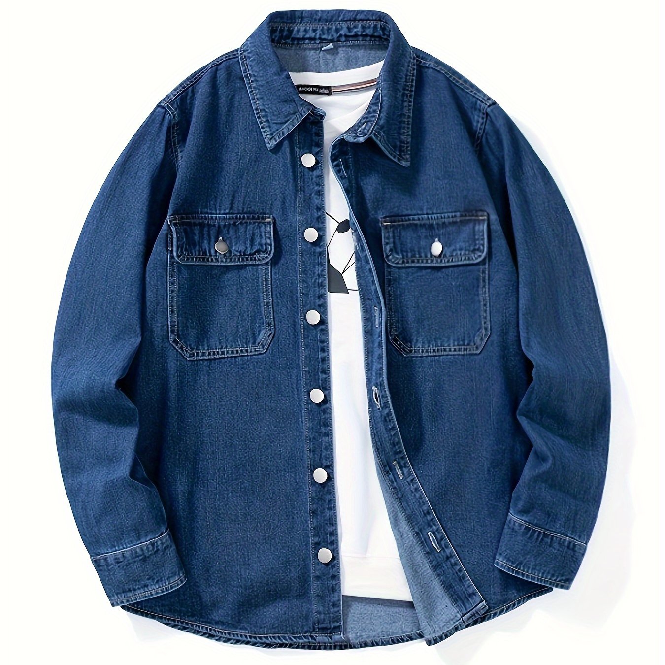 Denimoverhemd voor heren, overhemd van denim met lange mouwen en borstzakken, geschikt als tussenjas
