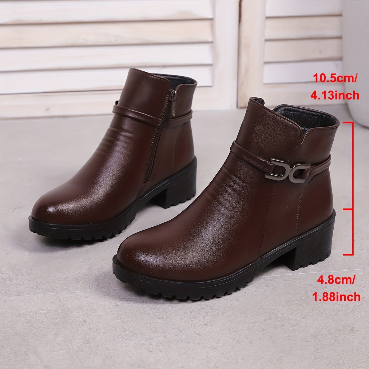 Damen Stiefelette mit Zierschnalle und seitlichem Reißverschluss, Schwarz
